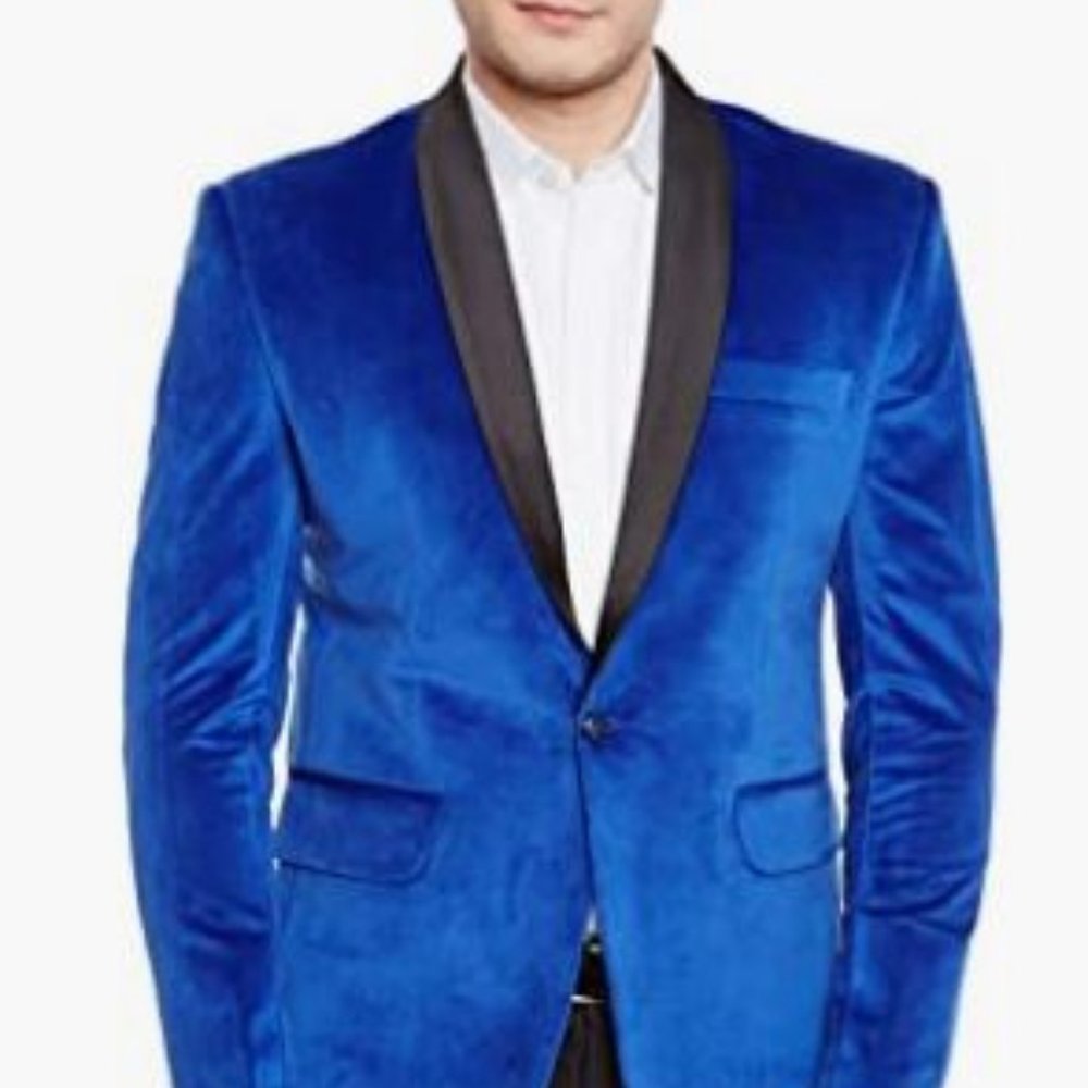 WINTAGE Men's Premium Velvet Notch Lapel Tuxedo Coat Blazer Jacket: Blue